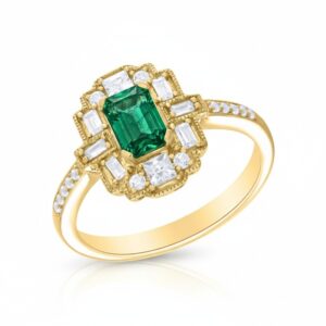 YELLOW GOLD EMERALD & DIAMOND RING M7175