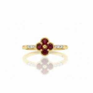 YELLOW GOLD GARNET & DIAMOND RING M7044