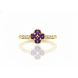 YELLOW GOLD AMETHYST & DIAMOND RING M7045