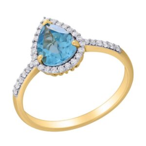 YELLOW GOLD BLUE TOPAZ & DIAMOND RING M7227
