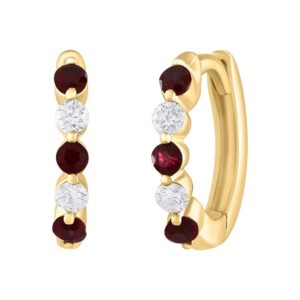 YELLOW GOLD RUBY & DIAMOND HOOP EARRINGS M7150