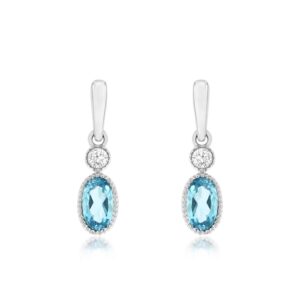WHITE GOLD BLUE TOPAZ & DIAMOND EARRING WH1855B