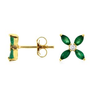 YELLOW GOLD EMERALD & DIAMOND EARRING H1418EM