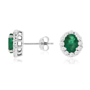WHITE GOLD EMERALD & DIAMOND HALO STUDS WE3788E