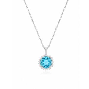 WHITE GOLD BLUE TOPAZ & DIAMOND PENDANT WP3870B