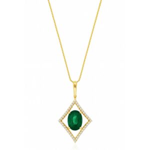 YELLOW GOLD EMERALD & DIAMOND PENDANT C8215EM