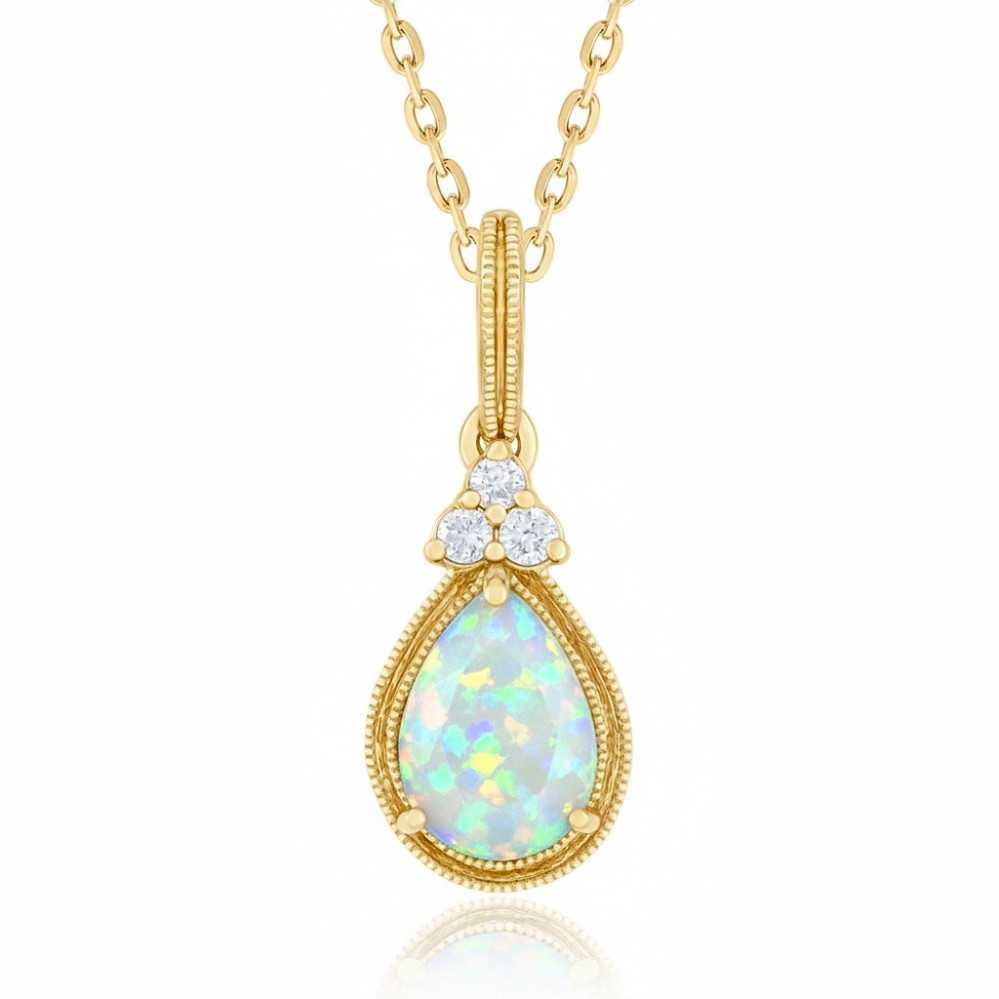 YELLOW GOLD OPAL & DIAMOND PENDANT M7016