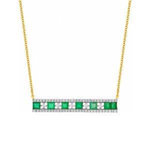 YELLOW GOLD EMERALD & DIAMOND BAR NECKLACE C8670EM