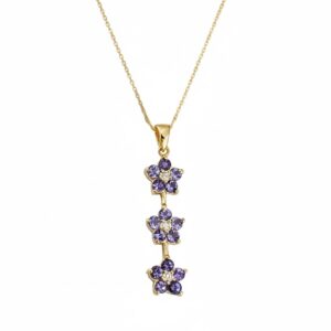 YELLOW GOLD TANZANITE & DIAMOND FLOWER PENDANT 3783TZ
