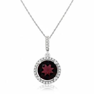 WHITE GOLD GARNET & DIAMOND PENDANT WC6169G