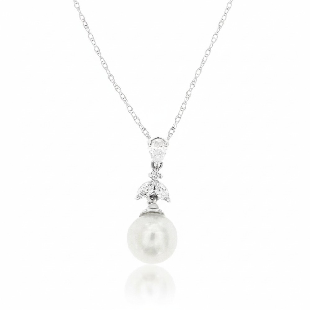 WHITE GOLD PEARL & DIAMOND PENDANT WH2639P