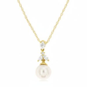 YELLOW GOLD PEARL & DIAMOND PENDANT H2639PL