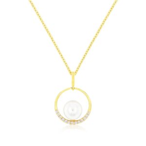 YELLOW GOLD PEARL & DIAMOND PENDANT H2660PL
