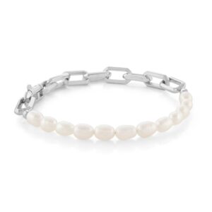 ITALGEM STEEL RECTANGLE-LINK FRESH-PEARLS BRACELET SWB206-7