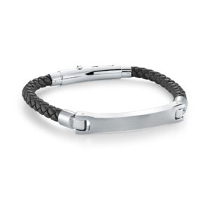 ITALGEM STEEL LEATHER ID PLATE BRACELET SLB629