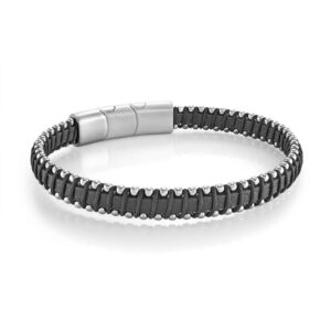 ITALGEM STEEL BLACK-CORD BLACK-LEATHER BRACELET SLB623