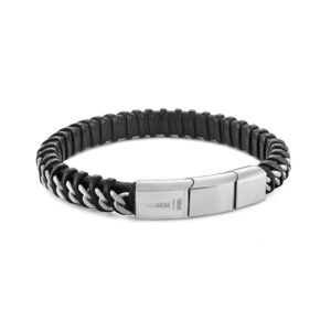 ITALGEM STEEL LEATHER & CURB LINK BRACELET SLB430-8.5