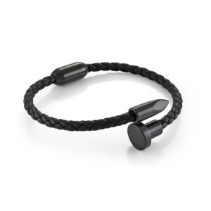 ITALGEM STEEL BLACK-IP BLACK-LEATHER NAIL-ACCENT BRACELET SLB684-8
