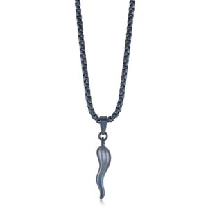 ITALGEM STEEL BLUE-IP CORNETTO PENDANT NECKLACE SP443