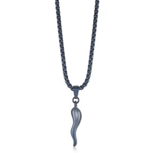 ITALGEM STEEL BLUE-IP CORNETTO PENDANT NECKLACE SP443