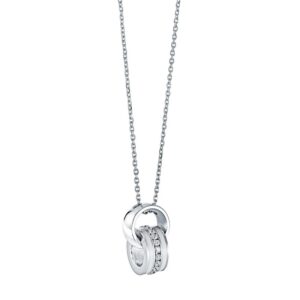 ITALGEM STEEL DOUBLE-CIRCLE WHITE-CZ NECKLACE SWP100