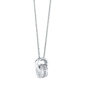 ITALGEM STEEL DOUBLE-CIRCLE WHITE-CZ NECKLACE SWP100