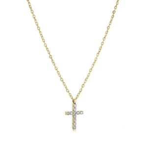 ITALGEM STEEL GOLD-IP WHITE-CZ CROSS NECKLACE SWP97