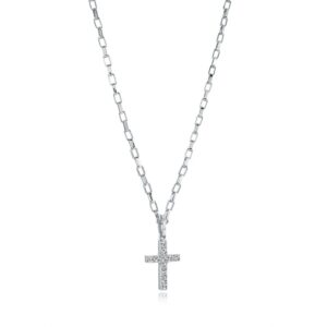 ITALGEM STEEL WHITE CZ CROSS NECKLACE SC228