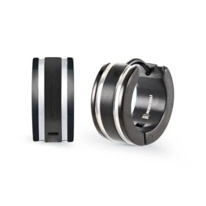 ITALGEM STEEL BLACK-IP STRIPED HUGGIE EARRINGS SEA58