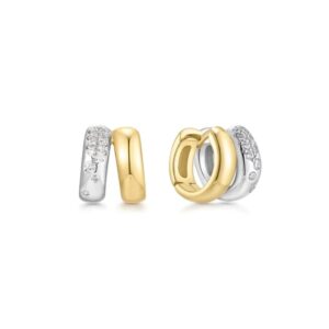 ANIA HAIE TWO-TONE SPARKLING DUET MIXED HUGGIE HOOP EARRINGS E069-08T