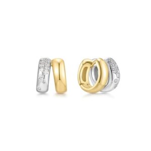 ANIA HAIE TWO-TONE SPARKLING DUET MIXED HUGGIE HOOP EARRINGS E069-08T
