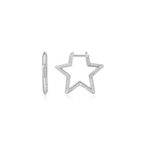 ANIA HAIE SILVER MEDIUM STAR PAVE HOOP EARRINGS E064-05H