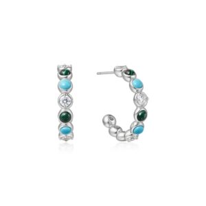 ANIA HAIE SILVER MALACHITE AND TURQUOISE LARGE HOOPS E063-08H