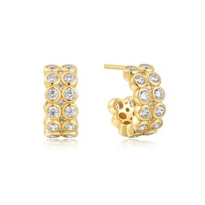 ANIA HAIE GOLD DOUBLE ROW WHITE CZ BEZEL SET STUD HUGGIES E058-04G