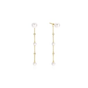 ANIA HAIE GOLD CASCADE SHELL PEARL STATION DROP STUD EARRINGS E075-11G