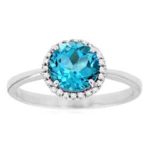 WHITE GOLD BLUE TOPAZ & DIAMOND RING WC4921B