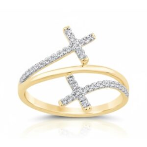 YELLOW GOLD DIAMOND CROSS RING M6868