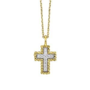 YELLOW GOLD DIAMOND CROSS PENDANT PD10996-4YC