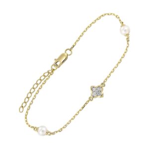 YELLOW GOLD PEARL & DIAMOND BRACELET BC10524-4YCPL