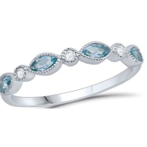 WHITE GOLD AQUAMARINE & DIAMOND BAND M5428