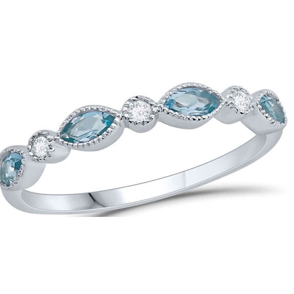 WHITE GOLD AQUAMARINE & DIAMOND BAND M5428