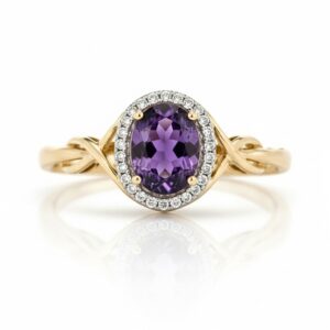 YELLOW GOLD AMETHYST & DIAMOND RING M5011