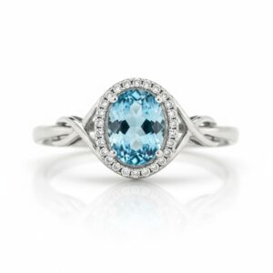 WHITE GOLD AQUAMARINE & DIAMOND RING M5011