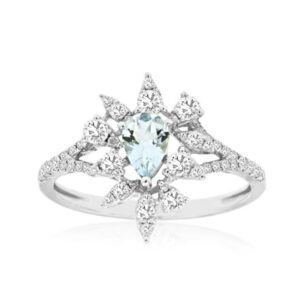 WHITE GOLD AQUAMARINE & DIAMOND RING WC9423Q