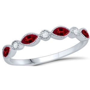 WHITE GOLD GARNET & DIAMOND BAND M5426