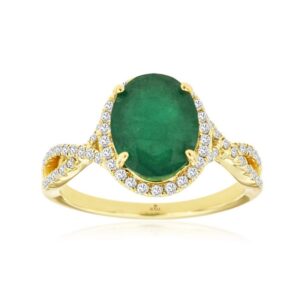 YELLOW GOLD EMERALD & DIAMOND RING C6257EM