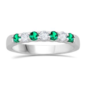 WHITE GOLD EMERALD & DIAMOND BAND M5457