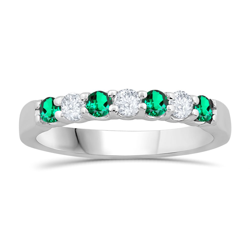 WHITE GOLD EMERALD & DIAMOND BAND M5457