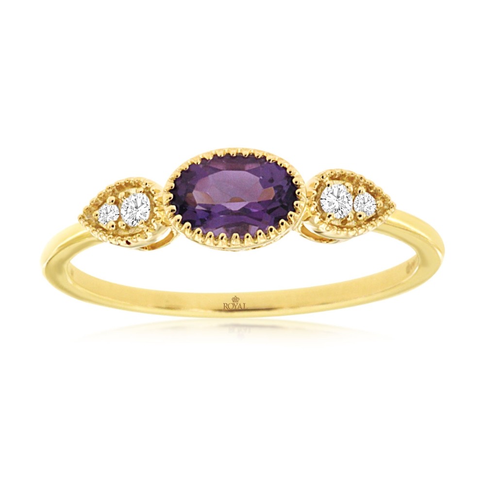 YELLOW GOLD AMETHYST & DIAMOND RING H1633AM