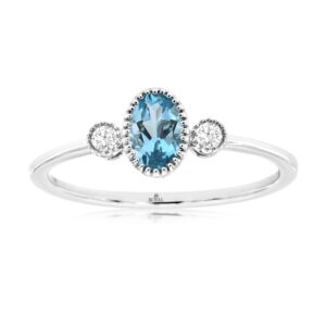 WHITE GOLD BLUE TOPAZ & DIAMOND RING WH1632B